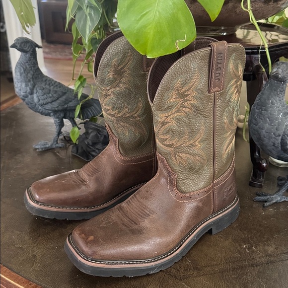 Justin steel toe ,oil and slip resistant brown green orange yellow leather boots main image 4